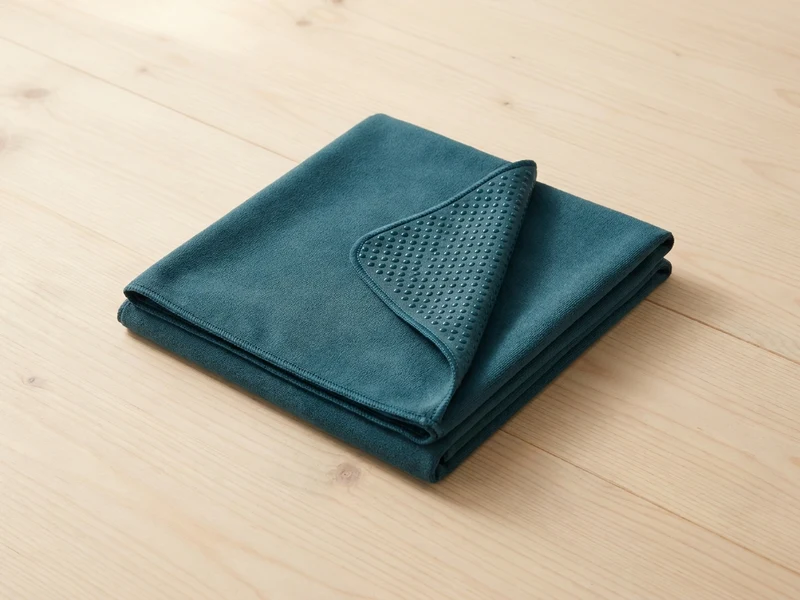 A folded teal microfibre towel with silicone grip dots on the underside